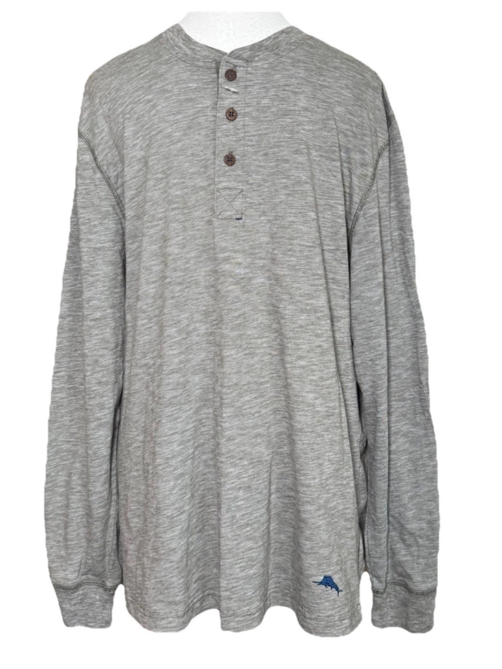 Tommy Bahama Men Henley Shirt  Medium Gray Long Sleeve Cotton Blend Marlin Logo